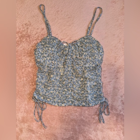 Blush BJ Womens Sheer Blue Crop Tank Baby Blue Floral Size Medium - Picture 1 of 5